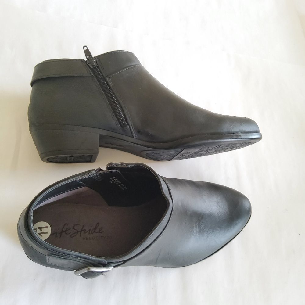 New Life Strides Alexi Black Faux Leather Ankle Boots Booties Size 11 - Picture 13 of 14